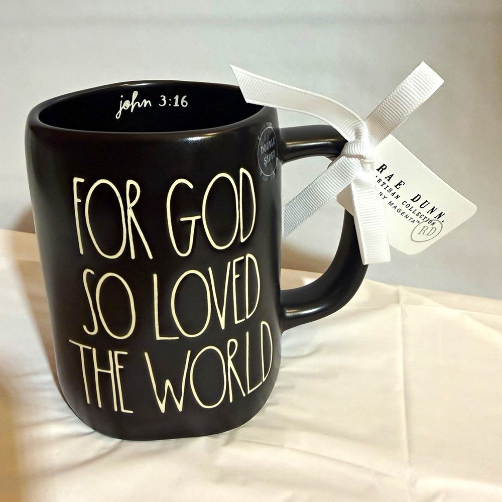 Rae Dunn "John 3:16; For God So Loved The World" Double Sided Ceramic Coffee Mug